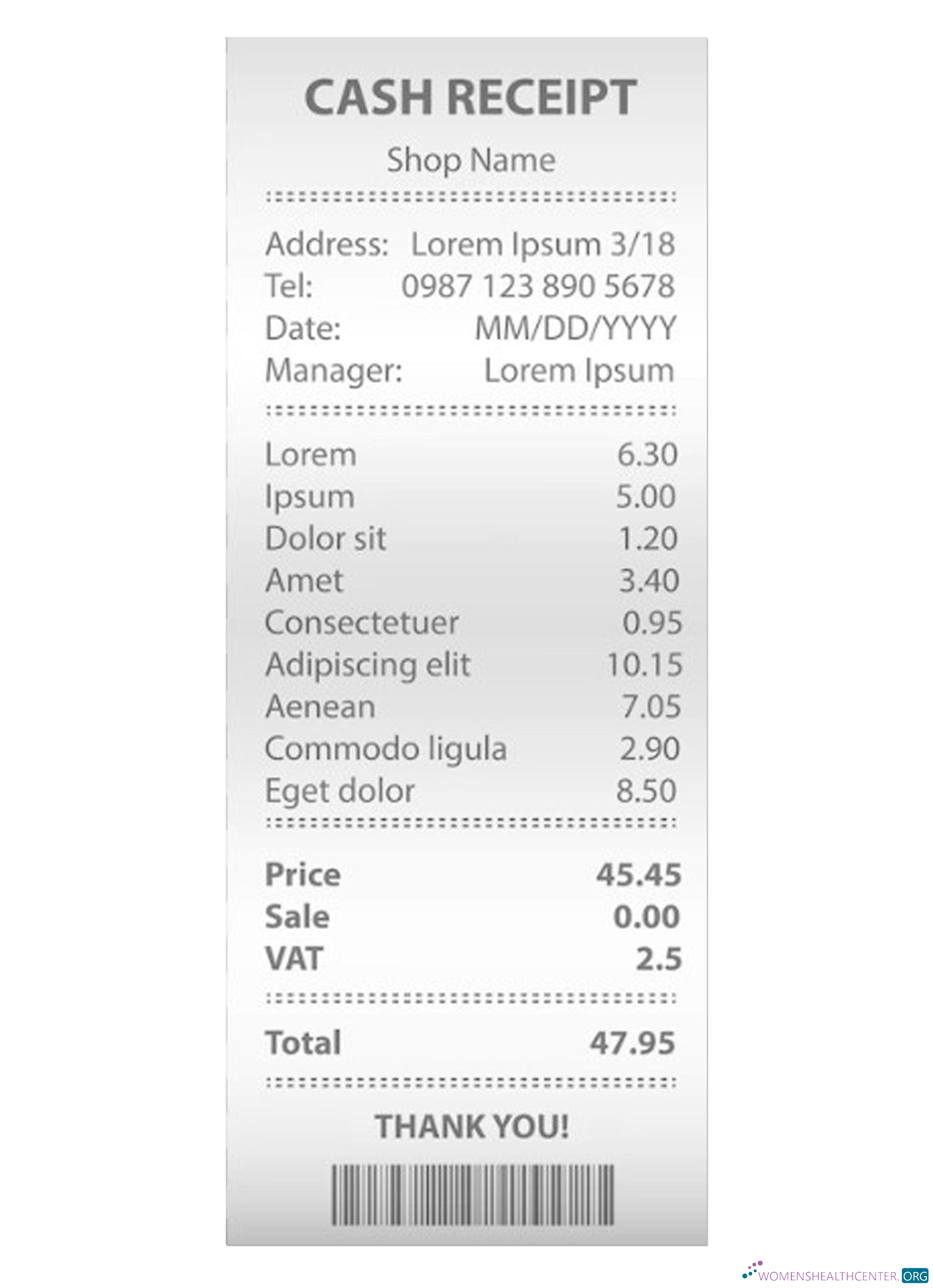 Download CASH receipt sample Photoshop template